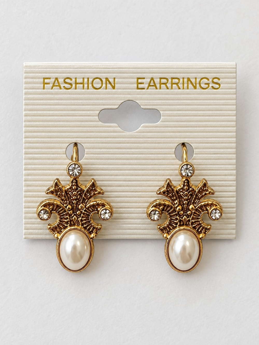 Ornate Gold-tone Drop Pearl-tone Earrings Women Vintage Aesthetic Indie Baroque